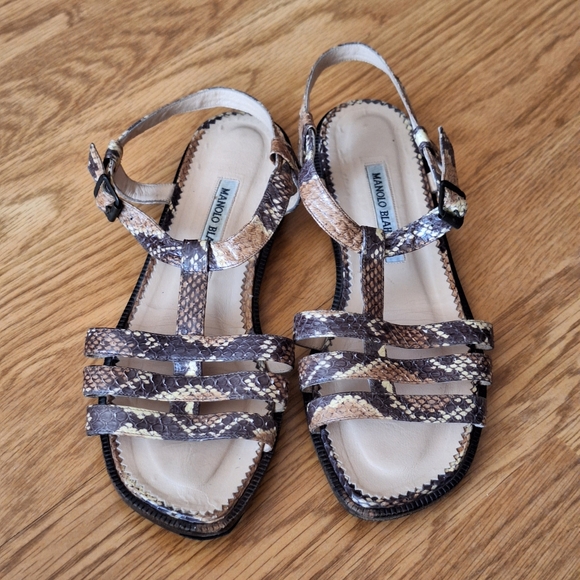 Manolo blahnik browns snake skin sandals 39.5 - Picture 1 of 12